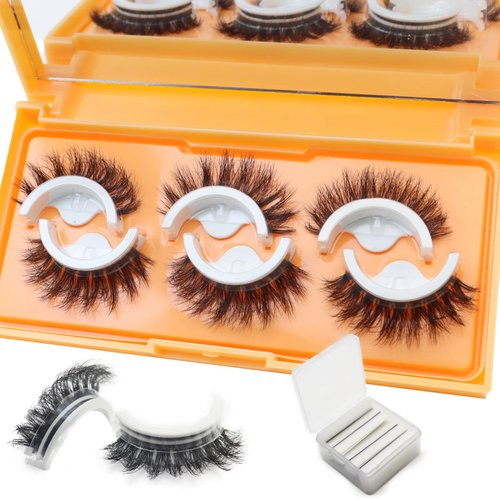 DAODER Self Adhesive Eyelashes Wispy Lashes Natural Look NO Glue Need Press On Lashes 3 Pairs Soft Fluffy Reusable Eyelashes with 40 Extra Glue Strips 14mm (Round Eye GX02)