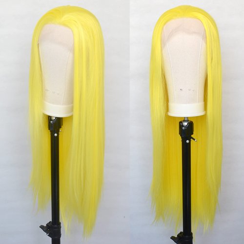 Luwigs Yellow Synthetic Lace Front Wigs Silky Straight Lace Wigs T-part for Women Replacement Wigs Heat Resistant for Cosplay Daily Wear Natural Looking 22inch
