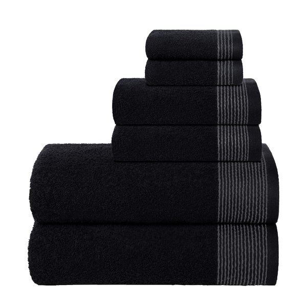 BELIZZI HOME 100% Cotton Ultra Soft 6 Pack Towel Set, Contains 2 Bath Towels 28x55 inchs, 2 Hand Towels 16x24 inchs & 2 Washcloths 12x12 inchs, Compact Lightweight & Highly Absorbant - Black