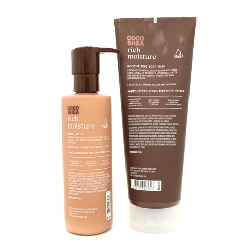 Coco Shea Rich Moisture, Bath and Body, Moisturizing Body Wash and Body Lotion Bundle Set
