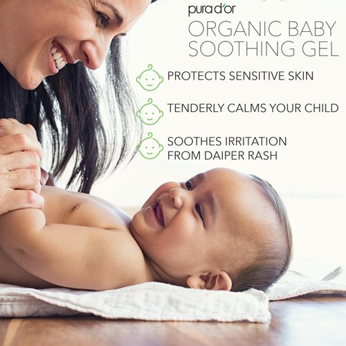 PURA D'OR 16 Oz ORGANIC Baby Soothing Gel For Sensitive Skin - Diaper Rash & Irritation Relief with Aloe Vera, Tamanu Oil, Chamomile, Jojoba, & Almond Oil