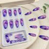 Tyuimhx Purple Marble Texture Press on Nails Medium Almond Fake Nails Glossy False Nails Full Cover Stick on Nails Acrylic Artificial Nails for Women Girls Glue on Nails 24Pcs