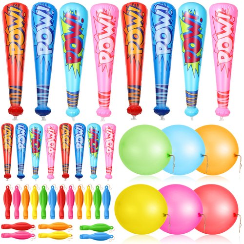 Seematn 32 Pcs Pow Inflatable Baseball Bats and Punch Balloons 18 Inch Inflatable Bat Toy Carniva...