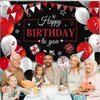 Birthday Party Decorations Confetti Balloons Kit Happy Birthday Photography Backdrop Banner Tablecloths for Boys Girls Men Women Birthday Party Supplies Decor (Red and Black)