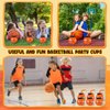 Nuanchu 12 Sets 14 oz Basketball Cups with Straws and Lids Plastic Ball Cups Reusable Basketball Party Cups Bulk Basketball Party Favor for Kids Birthday Sports Theme Party Supplies