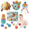 Elfew Baby Toys 6 to 12 Month, 4 in 1 Montessori Toys Set, Sensory Toys for Babies, Infant Toys Include Busy Cube, Silicone Pull String, Stacking Cups and More, Gift for 1 Year Old Boy and Girl
