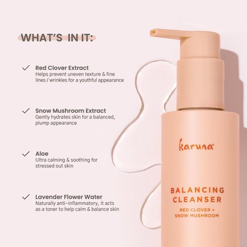Karuna Balancing Facial Cleanser with Red Clover, Snow Mushroom, Lavender Flower Water, Hydrating, Soothing Foaming Face Wash, Facial Cleanser, 150 ml