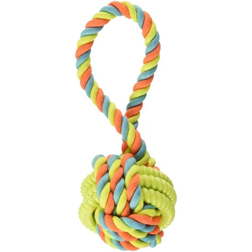 Boss Pet Chomper Extra Tough & Colorful Knoted Rope & TPR Coiled Tug Dog Toy - Medium Size Dog Toy, Multi