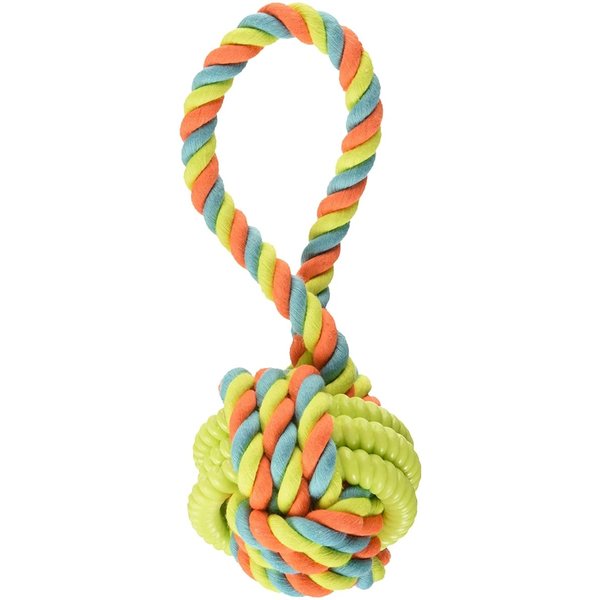 Boss Pet Chomper Extra Tough & Colorful Knoted Rope & TPR Coiled Tug Dog Toy - Medium Size Dog Toy, Multi