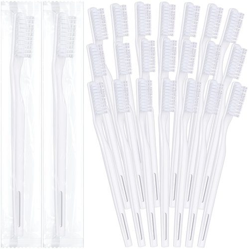 CHENGU 200 Pack Individually Wrapped Disposable Toothbrush Bulk Single Use Toothbrush Travel Toothbrushes Disposable Soft Bristle Adult Toothbrush Manual Tooth Brush for Women Men Hotels(White)