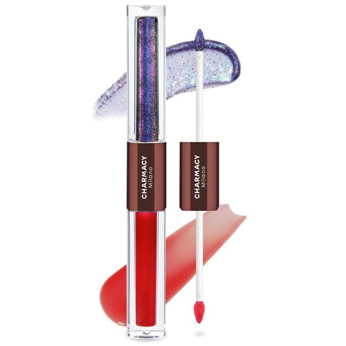CHARMACY 2 In 1 Multichrome Moisturizing Lip Gloss, Double Head Liquid Lipstick, Mirror Waterproof Long Lasting No Fading Lip Balm, Hydrating Lip Plumper Waterlight Glossy Makeup #02