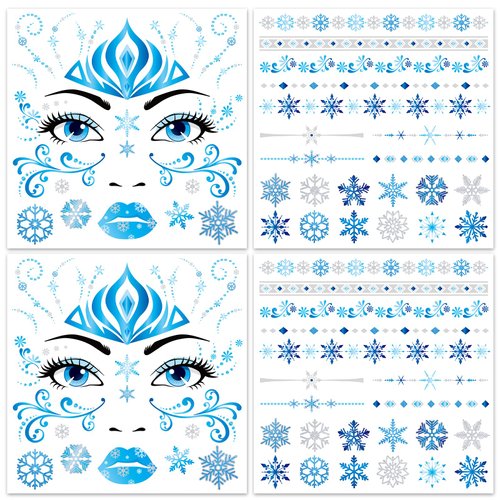 HOWAF 4 Sheets Winter Frozen Face Tattoos Snowflake Face Tattoos for for Women Girls Christmas Makeup, Glitter Snowflake Temporary Tattoos Winter Apparel Accessories Snow Body Tattoos Party Favors