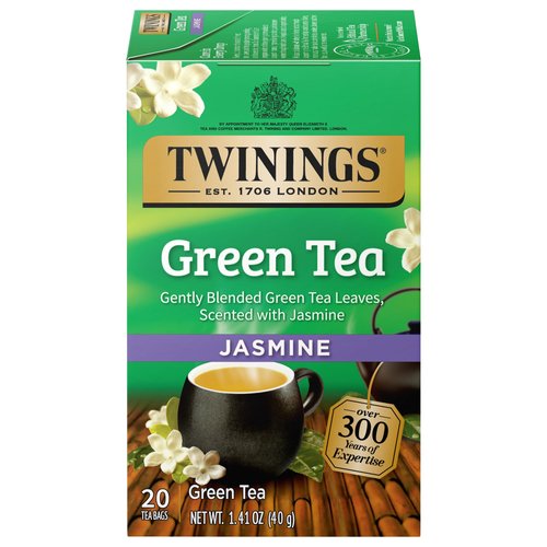 Twinings Green Tea With Jasmine, 20 Count Pack of 6, Individually Wrapped Bags, Fragrant Floral Scent, Caffeinated