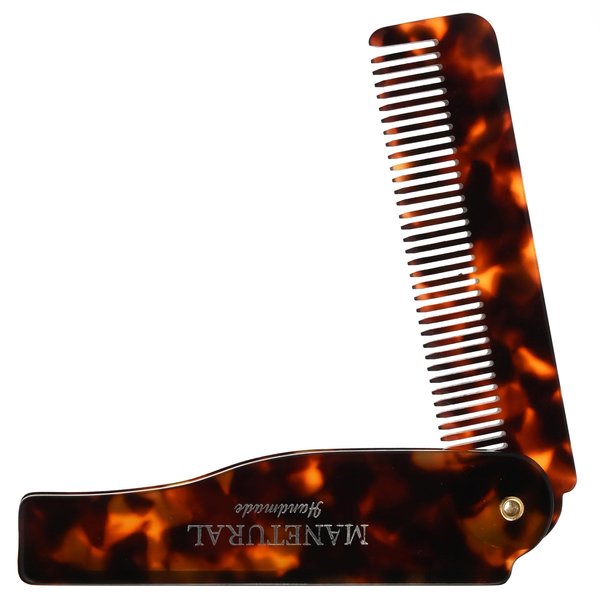 MANETURAL 80L Fine Tooth Comb, Folding Pocket Comb - 6.4" Hair Comb for Women and Kids, Beard Care or Mustache，Grooming Comb for Men，Handmade Saw Cut Hand Polished. Tortoiseshell(1 PACK, Yellow Tokyo)