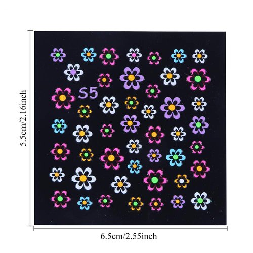 EBANKU 24Sheets Fluorescence Nail Art Stickers Decals 3D Self-Adhesive Butterfly Flower Love Fruits Pattern DIY Decoration Tools Accessories for Women Kids