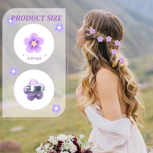 20Pcs Purple Small Flower Hair Clips for Women, Mini Flower Clips for Hair Flower Hair Pins Wedding Hair Accessories for Women Girls