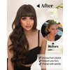 Stamped Glorious Brown Wig with Bangs for Women Long Wavy Curly Wigs Synthetic Hair Wig for Girls Party Daily Use