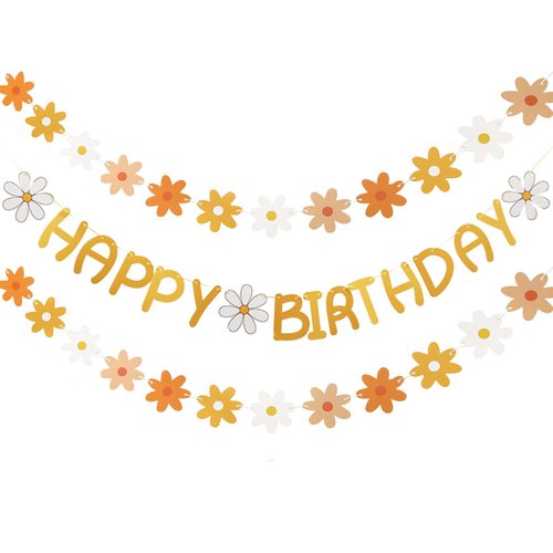 Happy Birthday Banner Little Daisy Banner for Kids Adults Birthday Party Decorations (Dark Yellow+Orange)
