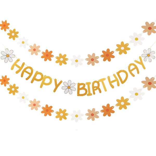 Happy Birthday Banner Little Daisy Banner for Kids Adults Birthday Party Decorations (Dark Yellow+Orange)