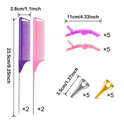 24 Pieces Hair Parting Ring Steel Rat Tail Braiding Comb Alligator Styling Sectioning Clips for Braiding Curling Installation of Human Hair (Mixing)