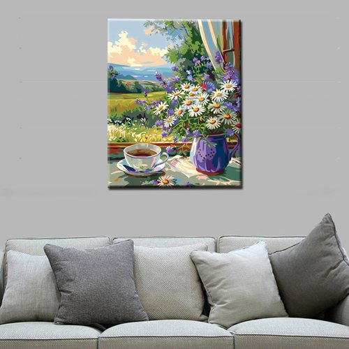 White Daisies,Wildflowers Paint by Numbers for Adults Tropical Flowers DIY Digital Oil Painting Acrylic Paint Window Mountain Forest Wall Art Bedroom Decor 20x16 Inch Floral Gift（Frameless