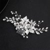 Anglacesmade Bridal Hair Comb Crystal and Pearl Side Comb for Wedding Leaf Headpiece with Marquise Bridesmaid Hair Jewelry Prom Party Festival Headdress for Women and Girls (Silver)