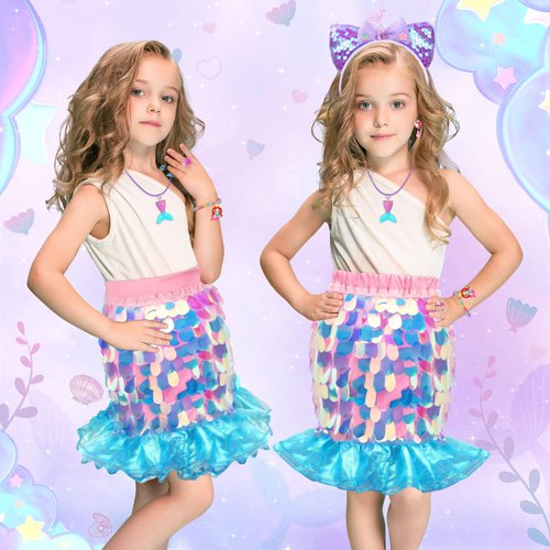 Princess Dress Up for Girls 4-6, Toddler Toys for Age 3-8, Sequins Mermaid Dress for Girls，Shiny Kids Toys with Jewelry Set, Super Beautiful Girl Toys for Easter Christmas Birthday Halloween Gifts