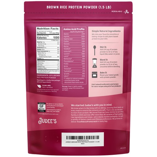Judee’s Brown Rice Protein Powder (80% Protein) 1.5 lb - 100% Non-GMO and Sprouted - Dairy-Free and Keto-Friendly - Gluten-Free and Soy-Free - Plant-Based Protein