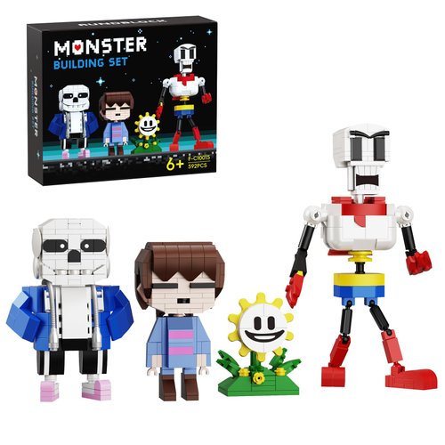 Classic Popular Games Action Figures Building Kit 4 in 1, Horror Game Blue and Red Skull Anime Character Building Toy Compatible with Lego, for Boys Grils Kids Age 6+ (592 PCS)