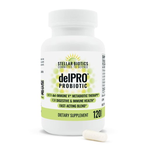 Del-Immune V® + Delpro Probiotic & Prebiotic Blend by Stellar Biotics - Promotes Optimal Gut Health, Digestion, Immune Support & Mood (120 Capsules)