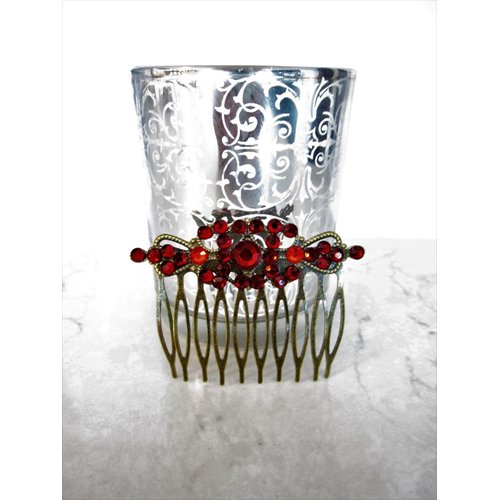 Generic Antique bronze garnet red crystal hair comb barrette clip bridal clip bridal, 10