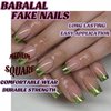 BABALAL Square Press on Nails Medium Fake Nails Green French Tip Glue on Nails Chrome Acrylic Nails 24Pcs Squoval False Nails for Women and Girls