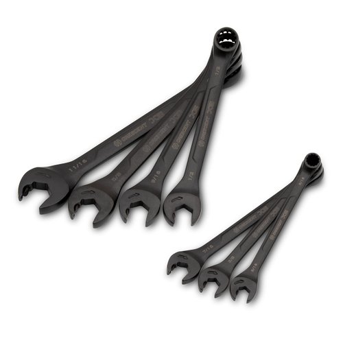 Crescent 7 Piece X6 Spline Open End Ratcheting Combination SAE Wrench Set | Black Oxide | CX6RWS7
