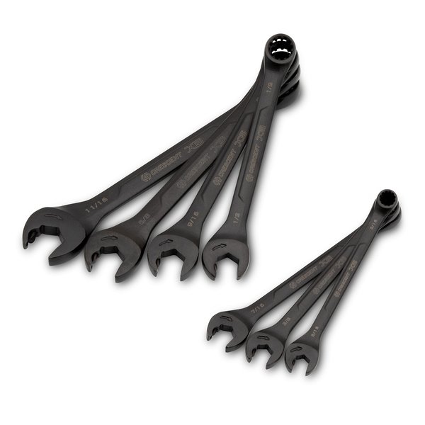 Crescent 7 Piece X6 Spline Open End Ratcheting Combination SAE Wrench Set | Black Oxide | CX6RWS7