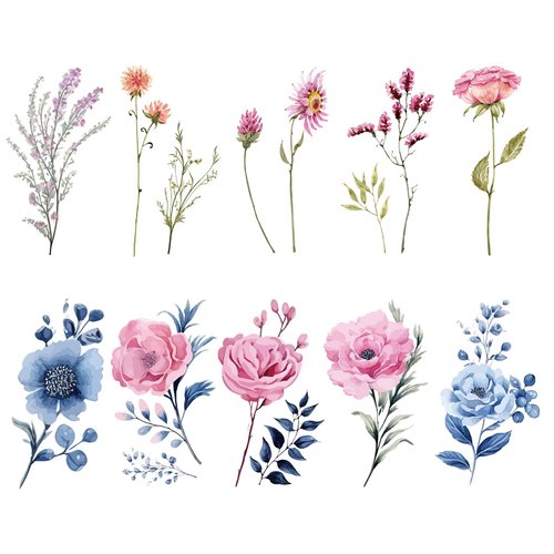 10 Sheets Watercolor Flower Temporary Tattoos For Women Girls, Waterproof Long Lasting Fake Tattoo Stickers Body Art