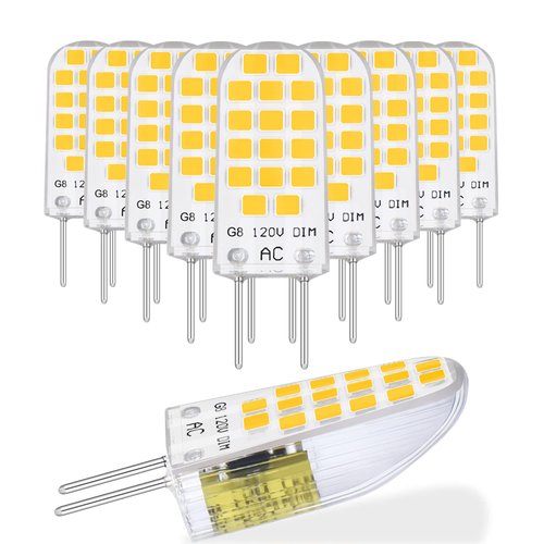 Hanbaak G8 LED Bulb, 20W Equivalent Light Bulb, 2W 120V G8 Bi Pin Base, Dimmable, Warm White 2700K, 10Pack