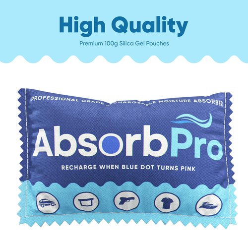 Absorb Pro Rechargeable Dehumidifier Bag 3-Pack - 100g Reusable Moisture Absorbers - Silica Gel Packets for Bins, Totes, Gun Safe, Food Storage, Clothes, Cars, and Boats