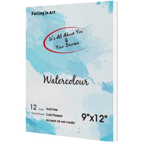 Falling in Art 12 Sheets Watercolor Paper Pad, 9X12 Water Color Paper, 140LB/300GSM Artist Painting Paper for Adults, Watercolor Sketch Book for Wet Media