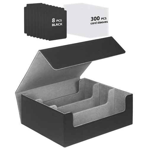 Lzerking Trading Card Storage Box, 1800+ PU Leather Black Magnetic card holder, Commander card deck case, Magic Card Protectors Fit for game cards sports cards