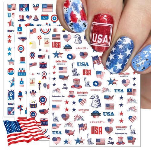 IDDFEVE 12 Sheets 4th of July Nail Stickers, Independence Day Patriotic Nail Decals, 3D Design Se...