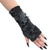 JISEN Women Punk Fingerless Gloves Ripped Cosplay Gothic Mittens for Halloween Costume Party E-Black