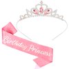 Chanaco Birthday Princess Sash, Tiara and Headband Set - Pink Girl's Party Decorations