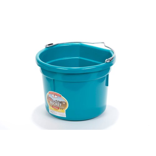 Little Giant® Flat Back Plastic Animal Feed Bucket | Animal Feed Bucket with Metal Handle | Horse Feed & Water Bucket | 8 Quarts | Teal