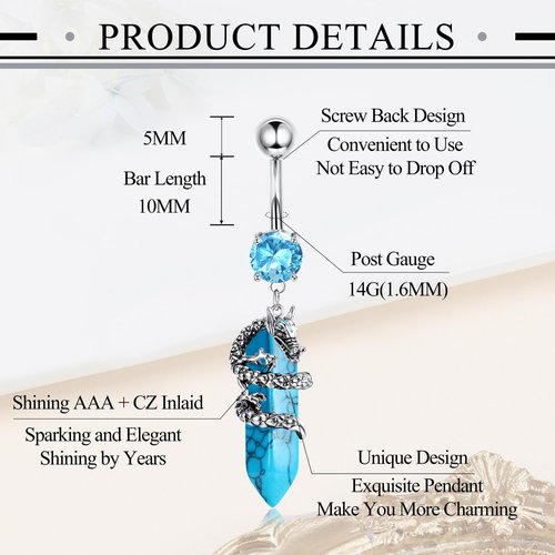 LOLIAS 10Pcs Belly Button Rings Surgical Stainless Steel Belly Rings CZ Heart Dragon Butterfly Dangle Belly Button Rings for Women Navel Belly Barbell Piercing Jewelry Blue