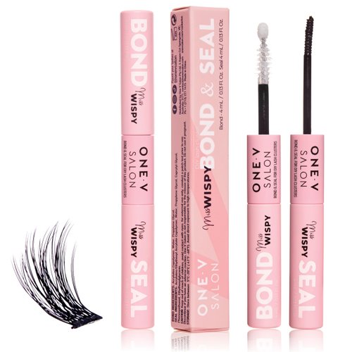 One V Salon Miss Wispy Lash Bond & Seal, 2-in-1 Super-Strong Bond & Seal Lash Glue Tube (0.13 Fl Oz + 0.13 Fl Oz) Waterproof & Non-Clumpy, Longer Retention of False Cluster Extensions, Hypoallergenic