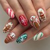 Christmas Press on Nails Short Almond Fake Nails with Gingerbread Man Designs Nails Press Ons Snowflake Glue on Nails Full Cover False Nails Christmas Acrylic Nails for Women 24Pcs