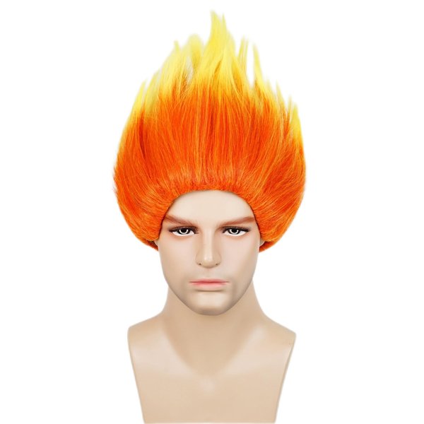 Aicos Orange Yellow Flame Fire Wig for Men Women Anger Cosplay Wigs for Halloween Costume+Wig Cap