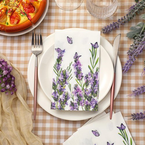 Geyoga 200 Pcs Lavender Guest Napkins 2 Ply Purple Lavender Flowers Disposable Hand Towels Decorative Bathroom Paper Napkins for Buffet Kitchen Birthday Bridal Baby Shower Wedding