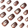 Short Press on Nails, Square Cat Eye Acrylic Nails Press ons Artificial Fake Nails Brown Full Cover False Nails with Designs Glossy Stick on Nails for Women 24 Pcs