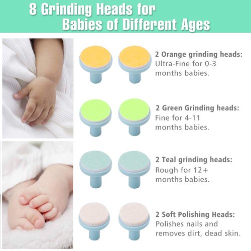 Baby Nail File Replacement Pads, Grinding Heads Polish Disc for Electric Nail Trimmer by Consevisen and Other Brands, Toes Fingernails Care for Infant Toddler Kids (8 Pack, Teal)